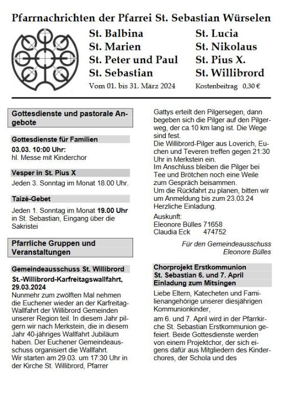 Pfarrnachrichten 03-24 Titel (c) Pfarrei St. Sebastian